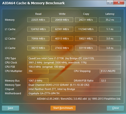 AIDA64 2.85 Memory Benchmark