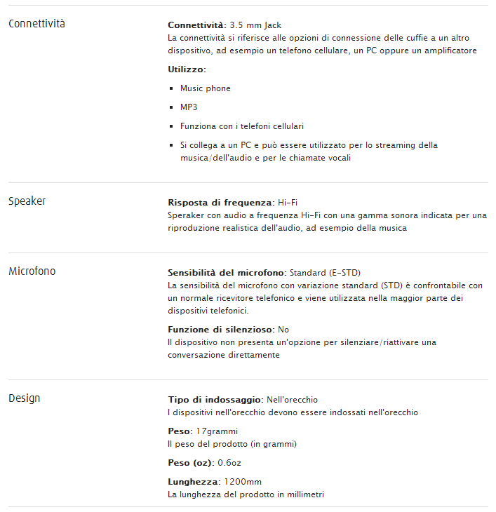 Specifiche tecniche delle Jabra Vox.
