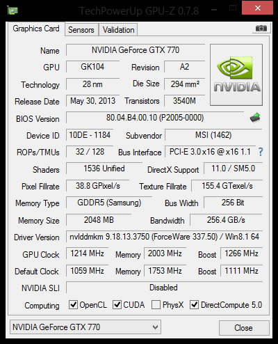 Overclock della GTX770 Gaming di MSI.