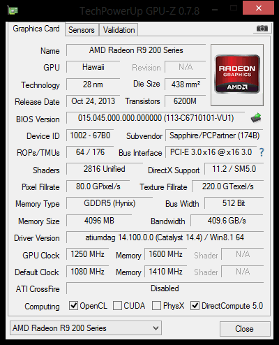 Schermata di GPU-Z per la VGA oggi recensita.