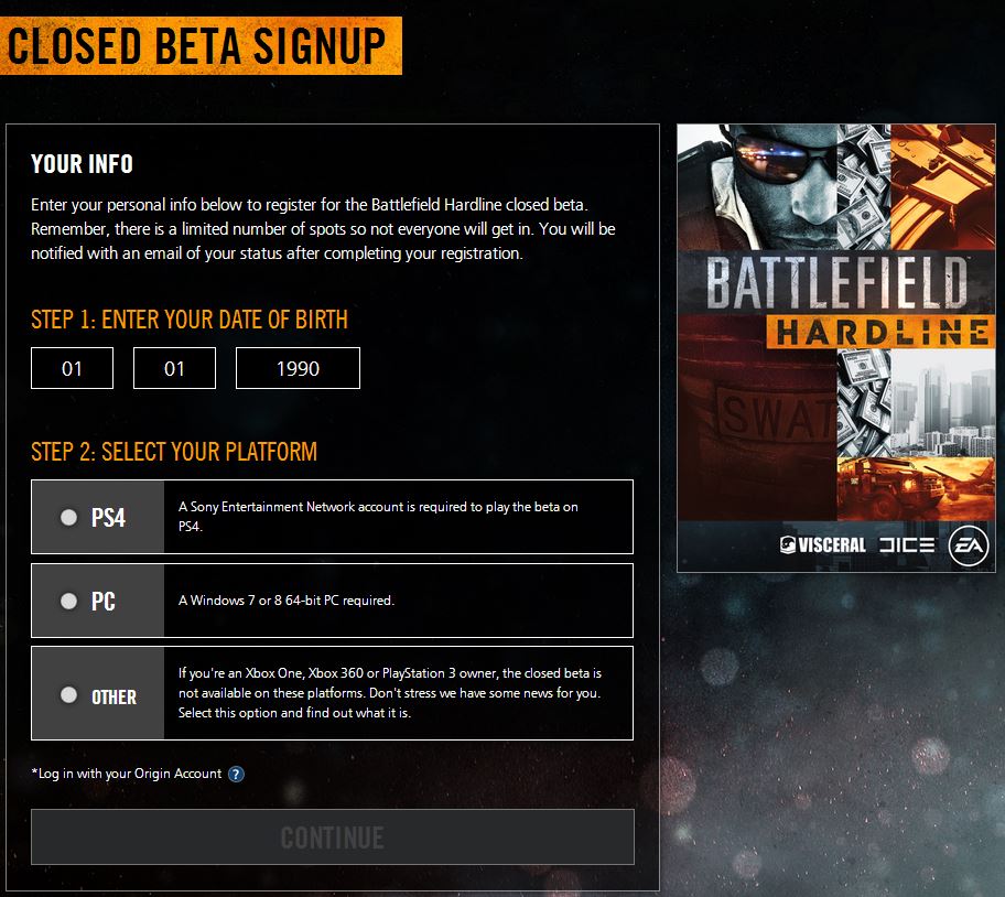 BF Hardline Beta signup