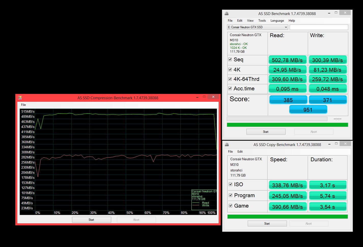 AS SSD Benchmark con i test di Compressione e Copy al 50% di spazio occupato.