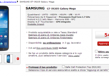Samsung Galaxy Mega 6.3 LTE appare su MediaWorld a 549€