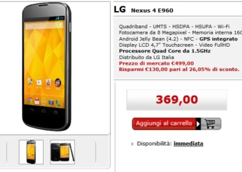 LG Nexus 4 Garanzia Italia scende a 369€ su Media World