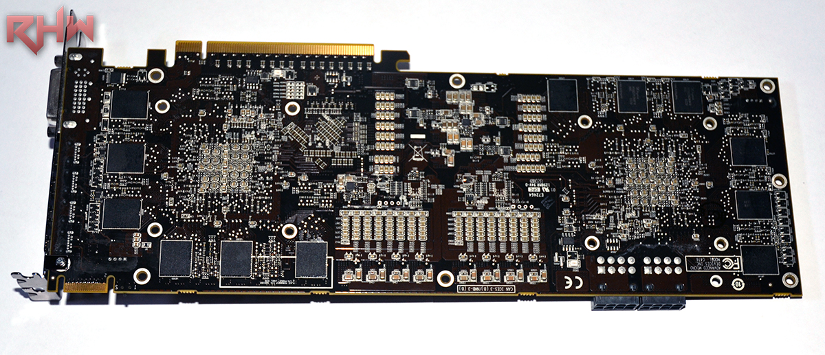 The back of the card, with a really crowded PCB, you can see 3 of 6GB on this side of the card.