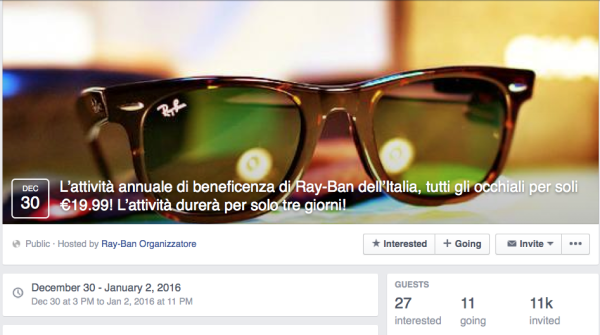 Rayban a 19 Euro: è sempre la stessa, solita, medesima, maxitruffa.