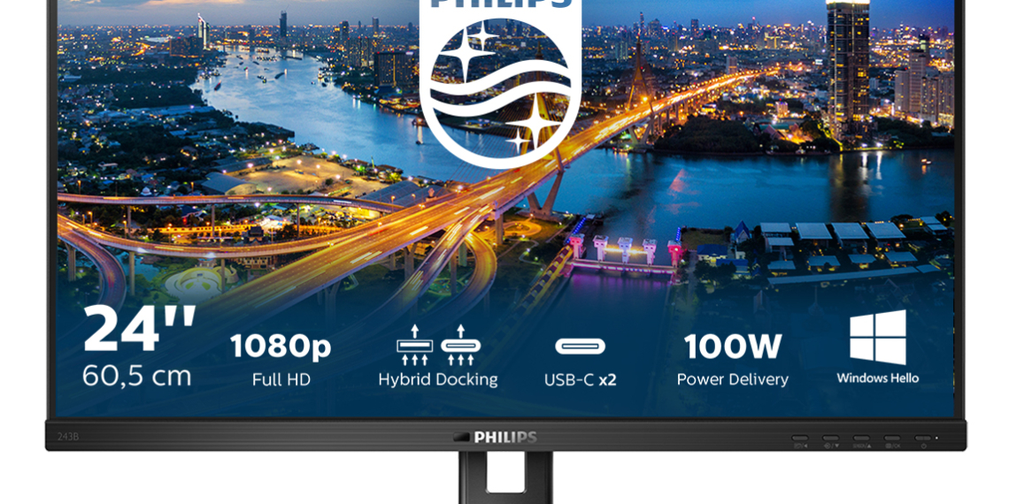 Philips 243B1JH, nuovo monitor con connessione ibrida e webcam Windows Hello